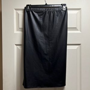 Ashley Steward black faux leather midi skirt size 26. Gently worn